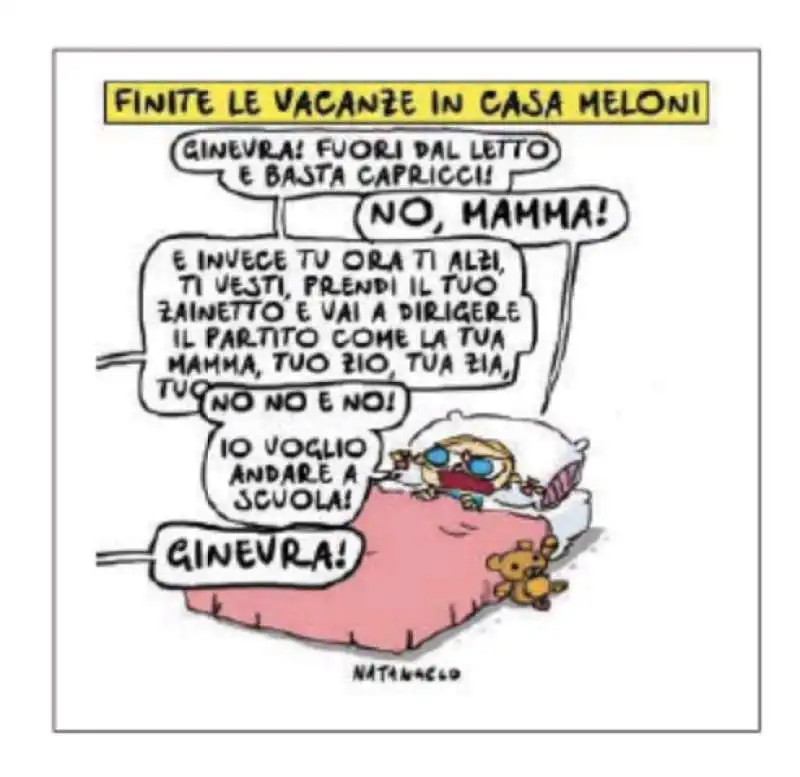 GIORGIA MELONI RECLUTA ANCHE LA FIGLIA - VIGNETTA BY NATANGELO 