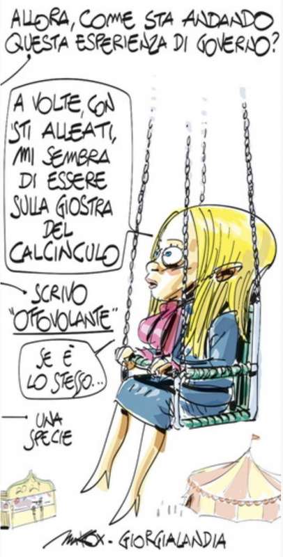 GIORGIA MELONI SUL CALCINCULO - VIGNETTA MAXXOK