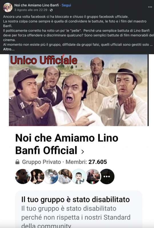 gruppo facebook noi che amiamo lino banfi