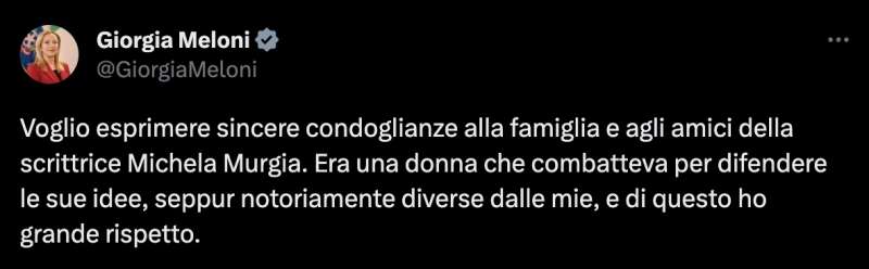 IL CORDOGLIO DI GIORGIA MELONI PER LA MORTE DI MICHELA MURGIA