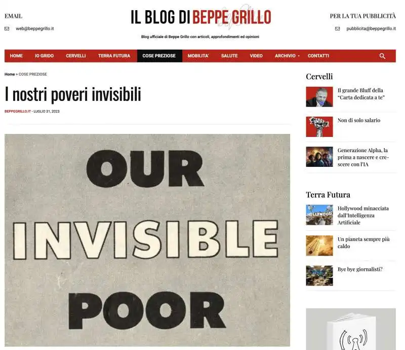 IL POST DI BEPPE GRILLO A DIFESA DEI POVERI SUL BLOG 