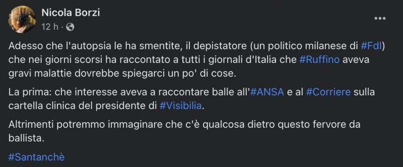 IL POST FACEBOOK DI NICOLA BORZI SULL AUTOPSIA AL CORPO DI LUCA RUFFINO