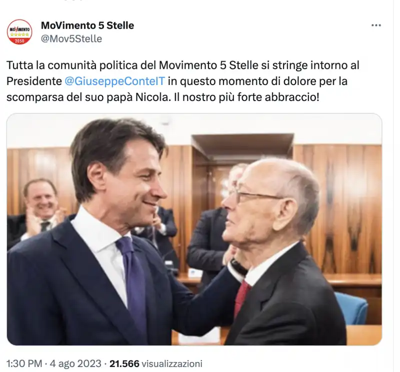 il tweet del m5s per la morte del padre di Giuseppe Conte