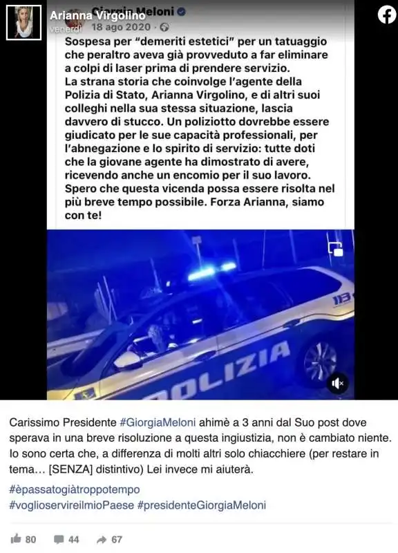 L APPELLO DI ARIANNA VIRGOLINO A GIORGIA MELONI  