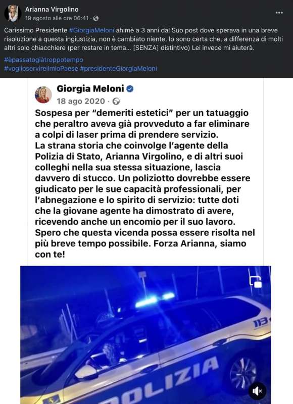 L APPELLO DI ARIANNA VIRGOLINO A GIORGIA MELONI