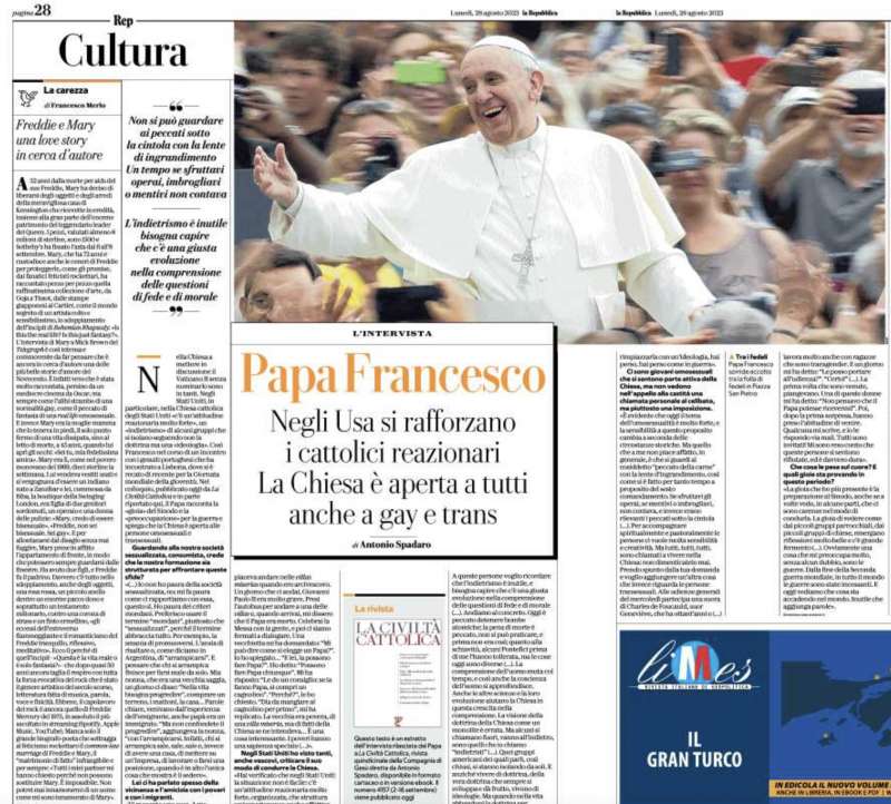 L INTERVISTA RILASCIATA DA PAPA FRANCESCO AD ANTONIO SPADARO SULLA CIVILTA CATTOLICA - PUBBLICATA DA REPUBBLICA