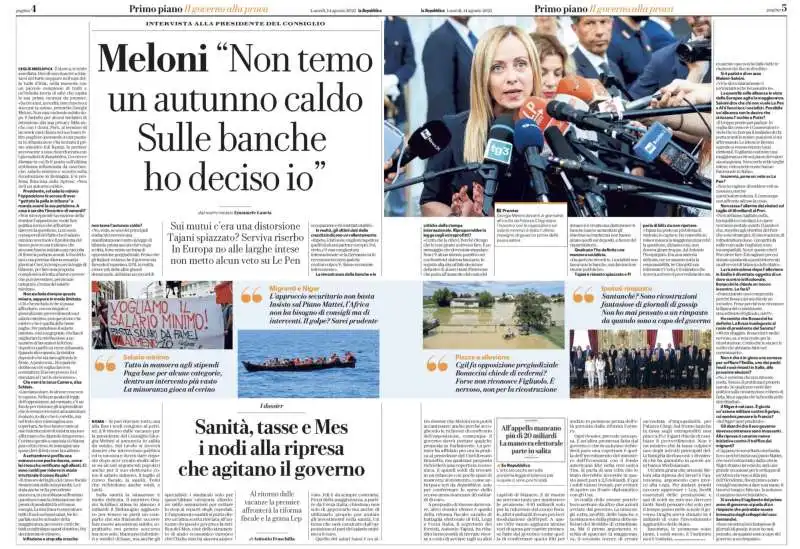 LA REPUBBLICA  - INTERVISTA GIORGIA MELONI - 14 AGOSTO 2023