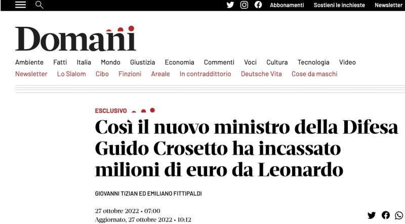 LO SCOOP DI DOMANI SU GUIDO CROSETTO