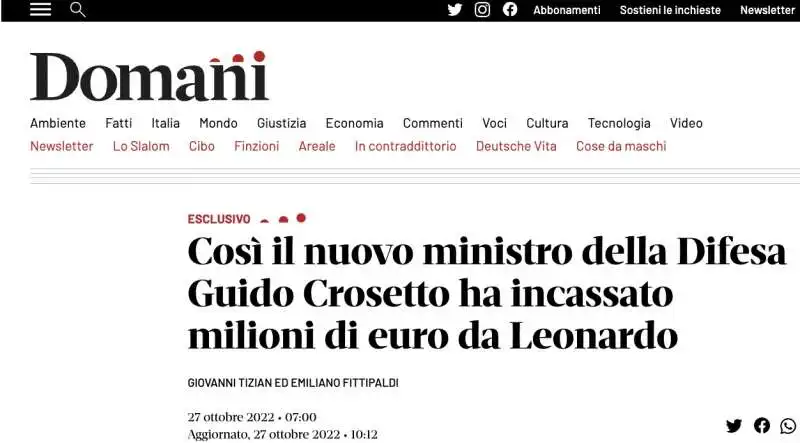 LO SCOOP DI DOMANI SU GUIDO CROSETTO 