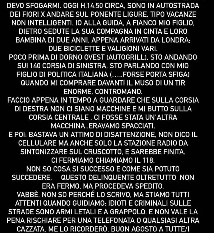 LO SFOGO DI STEFANO BOERI DOPO AVER RISCHIATO UN FRONTALE IN AUTOSTRADA