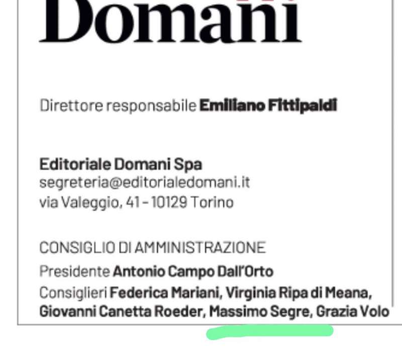 MASSIMO SEGRE NEL CDA DI DOMANI