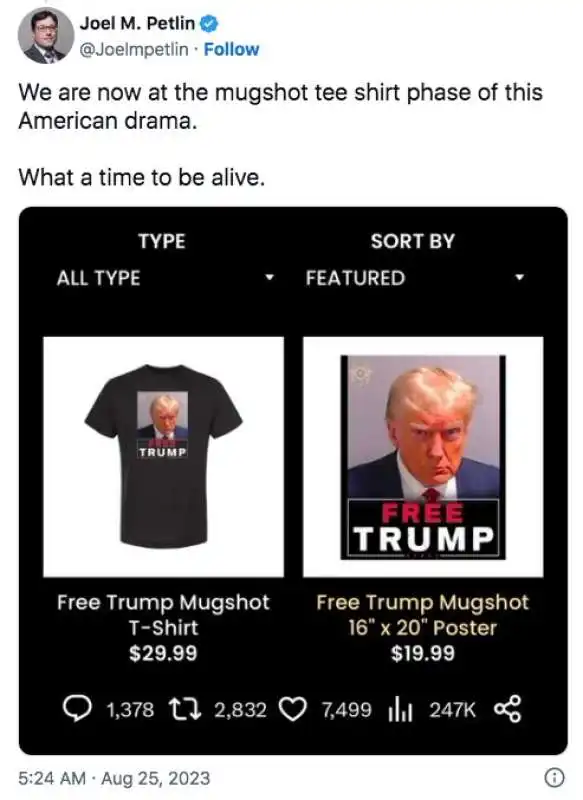 merchandising con la foto segnaletica di trump 1