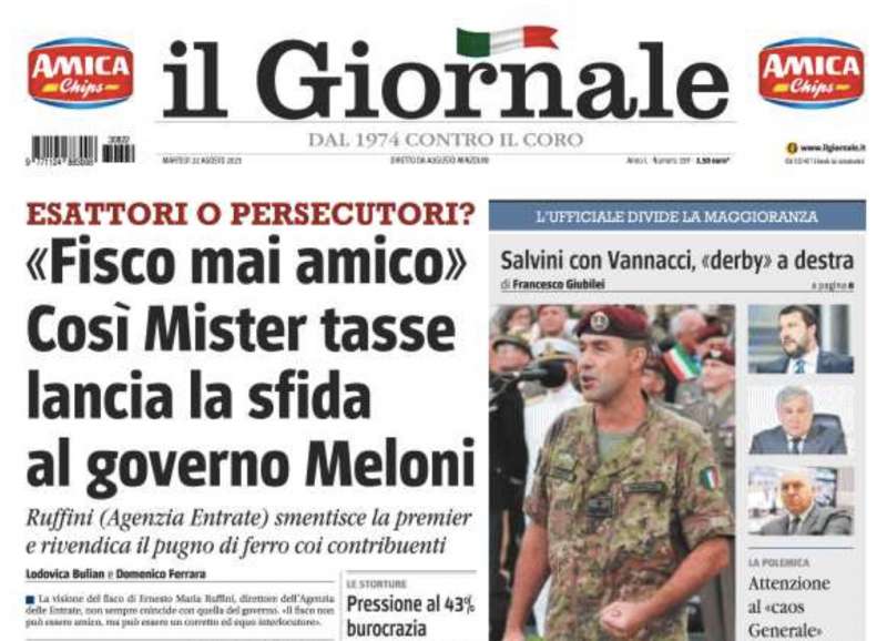 prima pagina del giornale del 22 agosto 2023 titolo contro ernesto maria ruffini