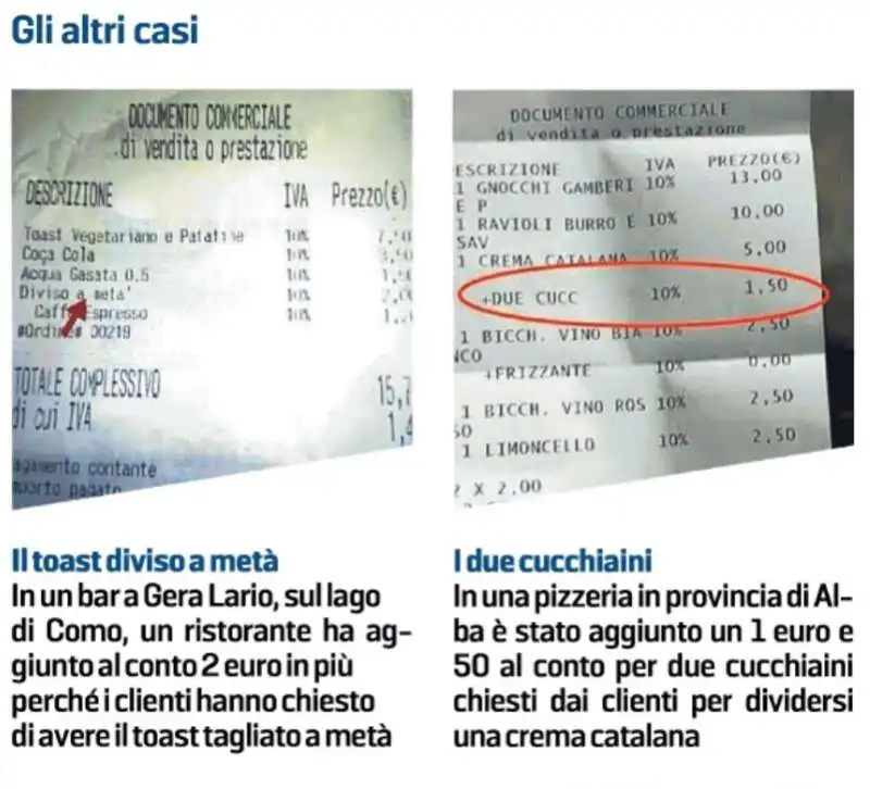 scontrini - costi in piu per clienti