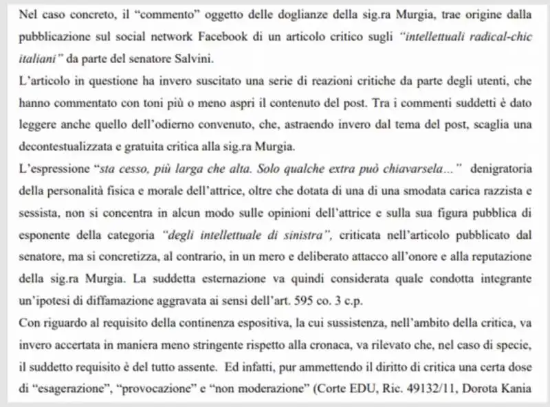 SENTENZA DEL TRIBUNALE DI ROMA SULLE OFFESE A MICHELA MURGIA