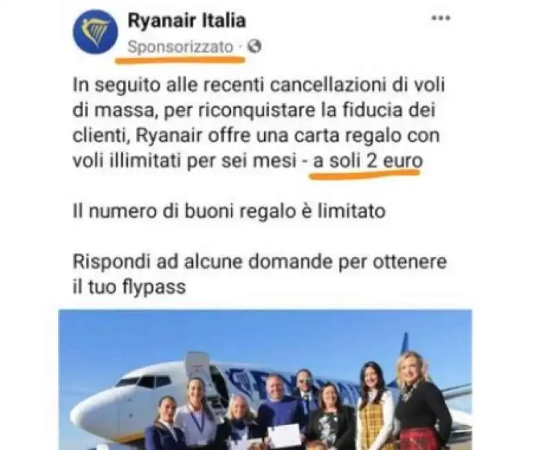 truffa della carta regalo di ryanair