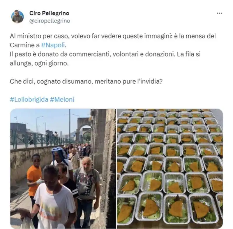 tweet su francesco lollobrigida e i poveri    3