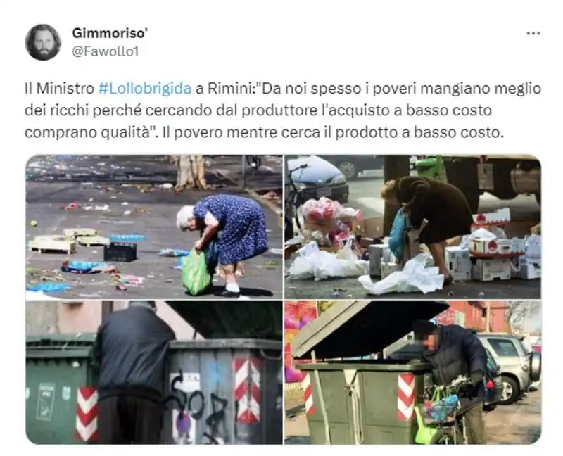 tweet su francesco lollobrigida e i poveri    5