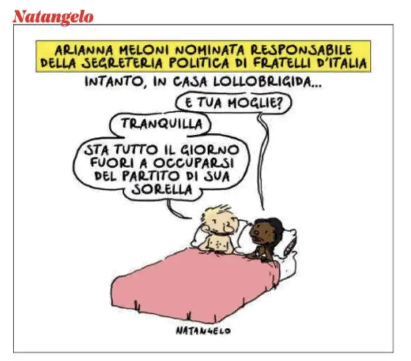 VIGNETTA DI NATANGELO SU FRANCESCO LOLLOBRIGIDA E ARIANNA MELONI - 15 AGOSTO 2023 - DAL FATTO QUOTIDIANO