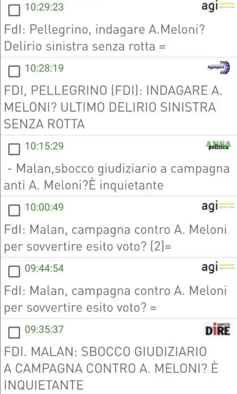 agenzie con le dichiarazioni dei politici di fdi su arianna meloni   1