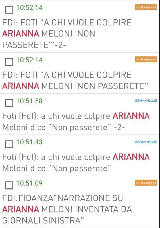 agenzie con le dichiarazioni dei politici di fdi su arianna meloni   6