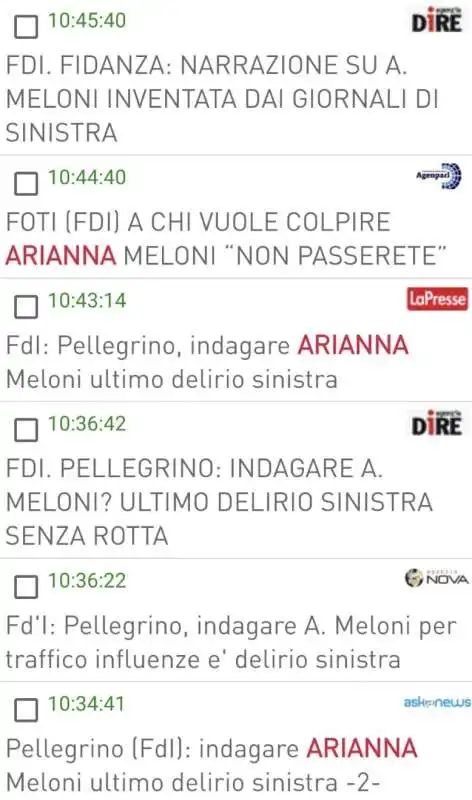 agenzie con le dichiarazioni dei politici di fdi su arianna meloni   7