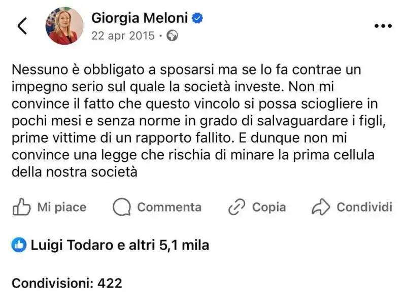 GIORGIA MELONI CONTRO IL DIVORZIO BREVE