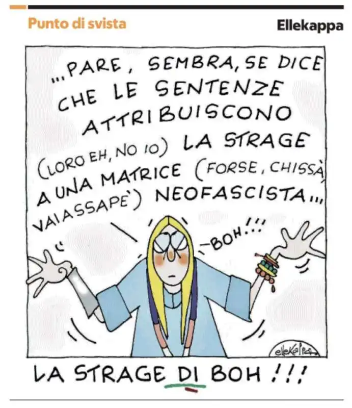 GIORGIA MELONI E LA MATRICE DELLA STRAGE DI BOLOGNA - VIGNETTA BY ELLEKAPPA