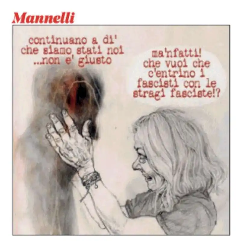 GIORGIA MELONI E LA MATRICE FASCISTA NELLA STRAGE DI BOLOGNA - VIGNETTA BY MANNELLI