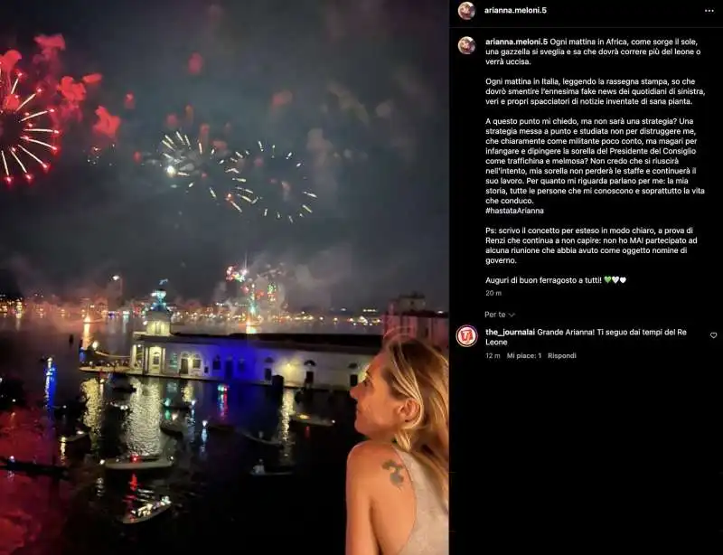 IL POST INSTAGRAM DI ARIANNA MELONI CONTRO I GIORNALI DI SINISTRA