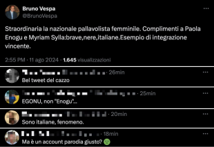 IL TWEET DI BRUNO VESPA SULLA VITTORIA DELLA NAZIONALE DI PALLAVOLO FEMMINILE ALLE OLIMPIADI