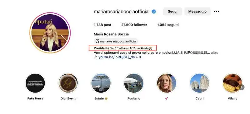 MARIA ROSARIA BOCCIA PRESIDENTE DI FASHION WEEK MILANO MODA 