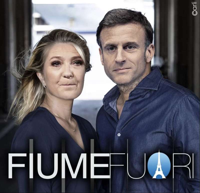 MARINE LE PEN ED EMMANUEL MACRON IN FIUME FUORI - MEME BY EMILIANO CARLI