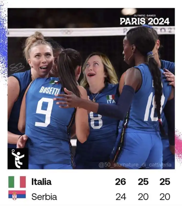 MEME SU GIORGIA MELONI E LA NAZIONALE DI VOLLEY - MEME BY 50 SFUMATURE DI CATTIVERIA