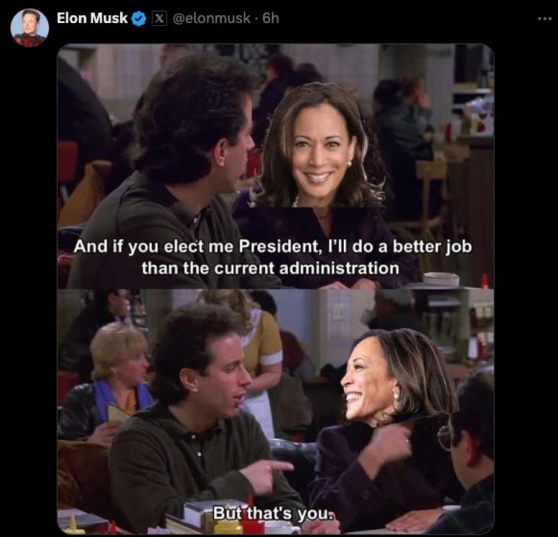 MEME SU KAMALA HARRIS TWITTATO DA ELON MUSK