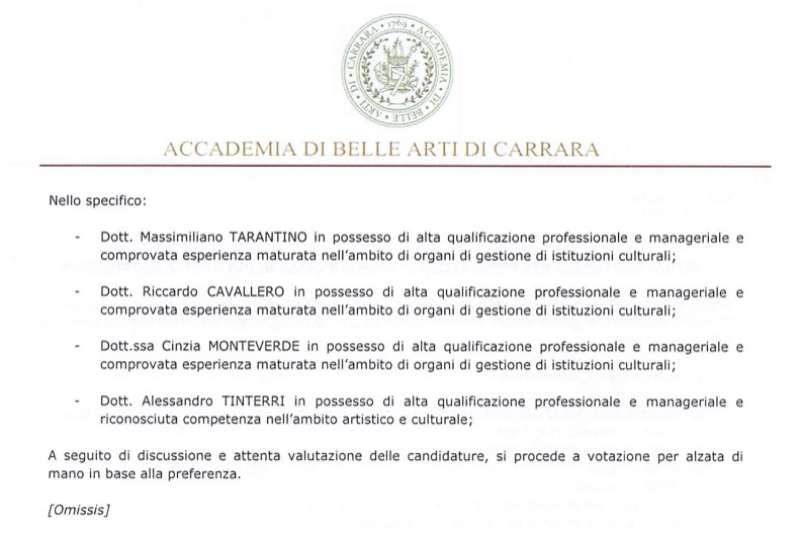 terna di nomi per la presidenza dell accademia delle belle arti di carrara