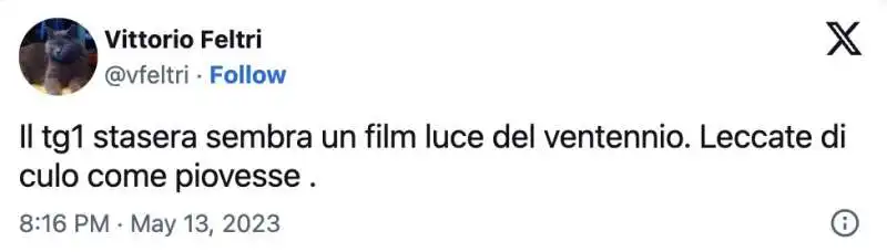 TWEET DI VITTORIO FELTRI SUL TG1 DI MONICA MAGGIONI