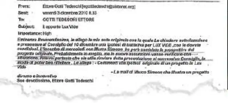  le mail inviate a Ettore Gotti Tedeschi   