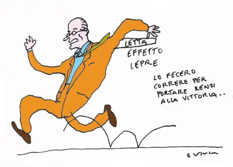 VIGNETTA VINCINO DAL FOGLIO ENRICO LETTA EFFETTO LEPRE PER RENZI 