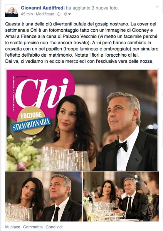 GIOVANNI AUDIFFREDI SU CHI CHE METTE UNA FOTO BUFALA DEL MATRIMONIO CLOONEY AMAL