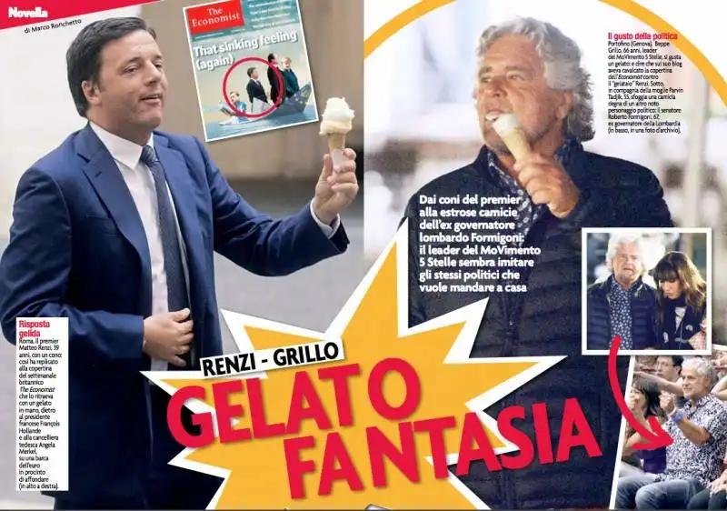 renzi e beppe grillo con il gelato