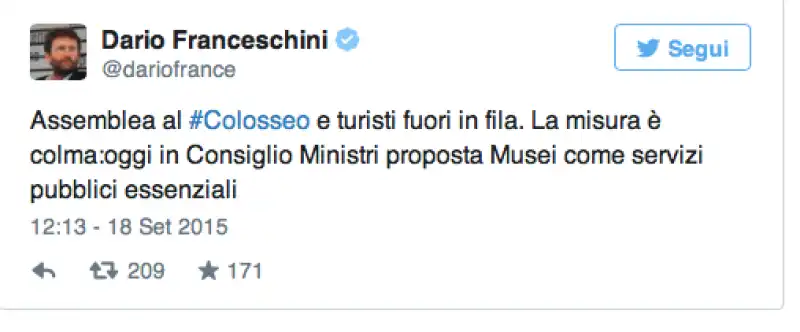 FRANCESCHINI TWEET COLOSSEO