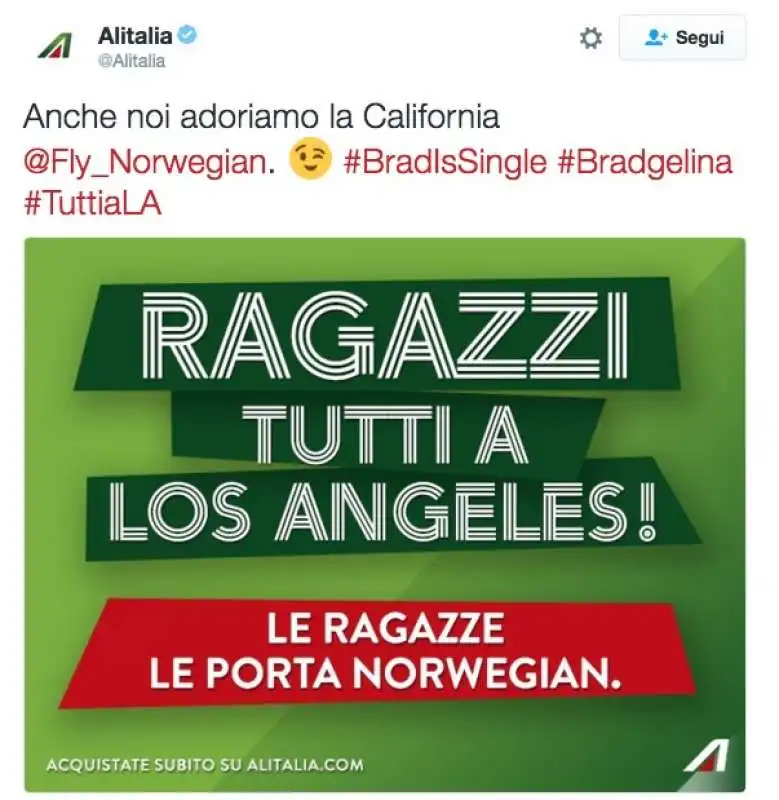 ALITALIA RISPONDE A NORWEGIAN AIRLINES