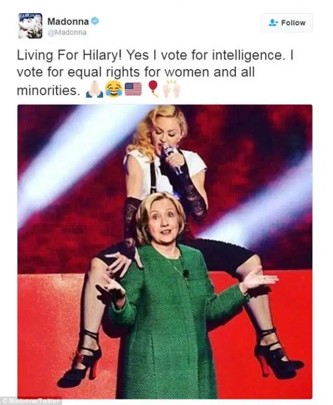 madonna pubblica un fotomontaggio con hillary