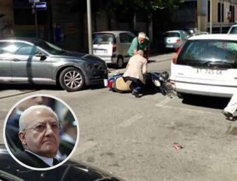 L AUTO BLU DI VINCENZO DE LUCA TAMPONA CONTROMANO UNO SCOOTER A SALERNO 