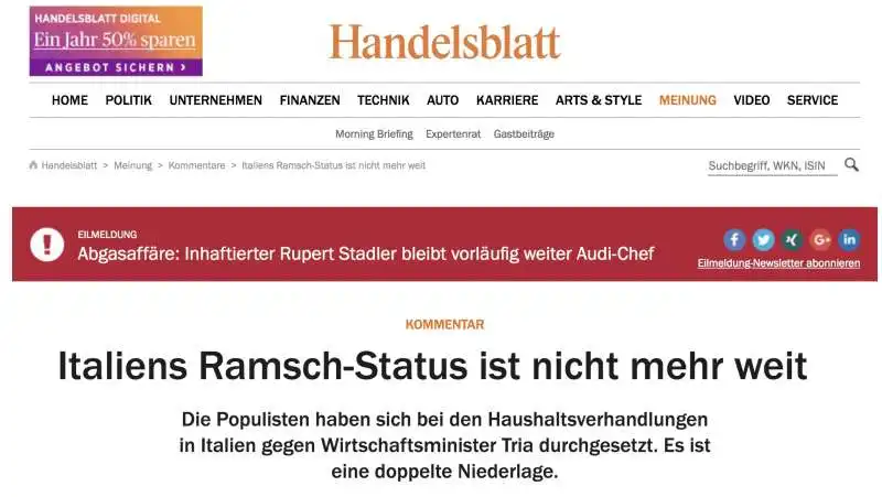 HANDELSBLATT CONTRO LA MANOVRA ITALIANA