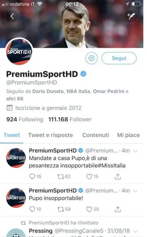 premium sport hd twitta contro pupo