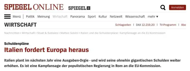 SPIEGEL CONTRO 'L'ORGIA DI SPESA ITALIANA'