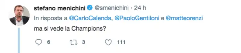 tweet sull'invito a cena di calenda