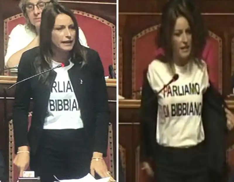 lucia borgonzoni con la maglietta parliamo di bibbiano 3